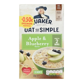 QUAKER | Νιφάδες Βρώμης Ολικής Άλεσης Μήλο & Μύρτιλα 360g Έκπτωση 0.50Ε