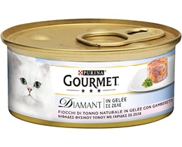 GOURMET | DIAMANT | Γατοτροφή Νιφάδες Τόνου Με Γαρίδα Σε Ζελέ 85 gr