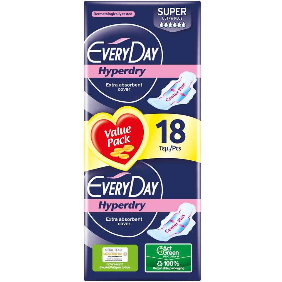 EVERY DAY Σερβιέτες Ultra Plus Hyperdry Economy Super 18 Τεμάχια