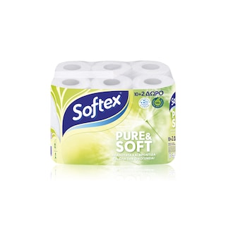 SOFTEX | Χαρτί Υγείας Pure & Soft 2 Φύλλα 10+2 Τεμάχια Δώρο