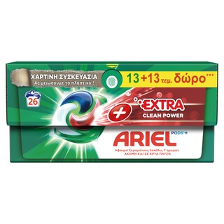 ARIEL | Kάψουλες Πλυντηρίου Ρούχων Allin1 Pods Extra Clean 13+13 Τεμάχια Δώρο