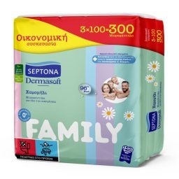 Μωρομάντηλα Dermasoft Family Χαμομήλι 3x100 Τεμάχια