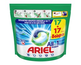 ARIEL | Kάψουλες Πλυντηρίου Ρούχων Allin1 Pods Alpine 17+17 Τεμάχια Δώρο