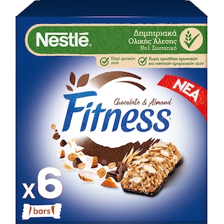NESTLE | FITNESS | Μπάρες Δημητριακών με Σοκολάτα και Αμύγδαλα 6x23.5g