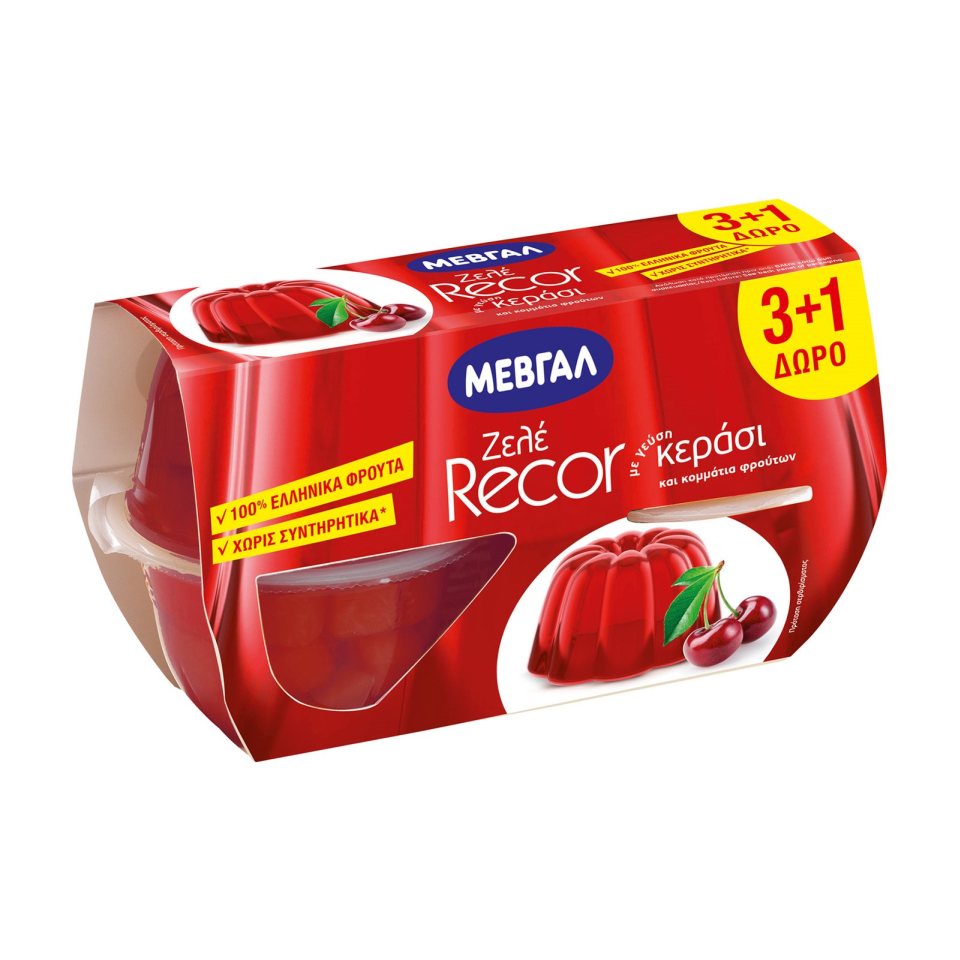 ΜΕΒΓΑΛ Ζελέ Recor Κεράσι 128g 3+1 Δώρο