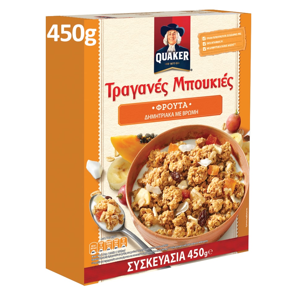 QUAKER Δημητριακά Τραγανές Μπουκιές Φρούτα 450gr