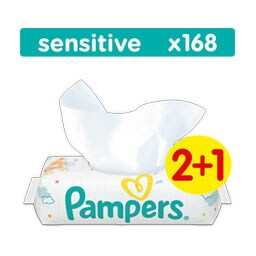 PAMPERS | NEW BABY SENSITIVE | ΜΩΡΟΜΑΝΤΗΛΑ SENSITIVE 168 ΤΕΜ 2 + 1 ΔΩΡΟ