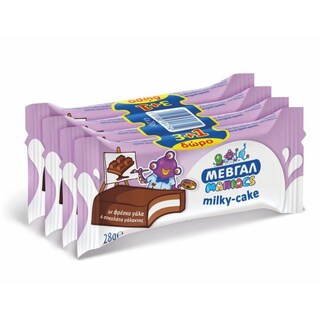 ΜΕΒΓΑΛ | Milky Cake Με Φρέσκο Γάλα & Σοκολάτα Γάλακτος 4 X 28gr (3+1 Δώρο)