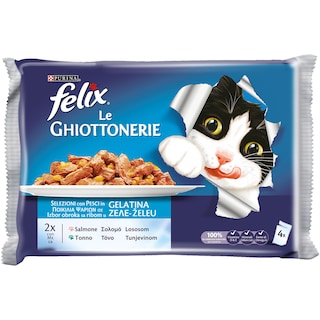 FELIX | Γατοτροφή Σολομός και Τόνος σε Ζελέ 4x100g