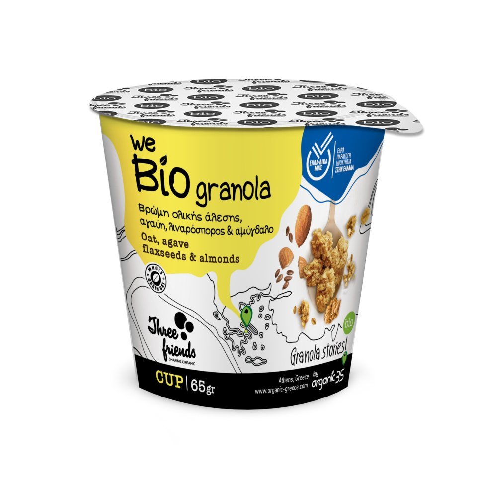 THREE FRIENDS Δημητριακά Granola Bio Αγαύη & Αμύγδαλο 65g