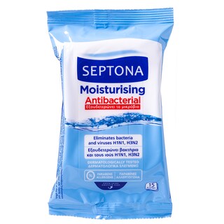 SEPTONA | Αντιβακτηριδιακά Μαντηλάκια Moisturising 15 Τεμάχια