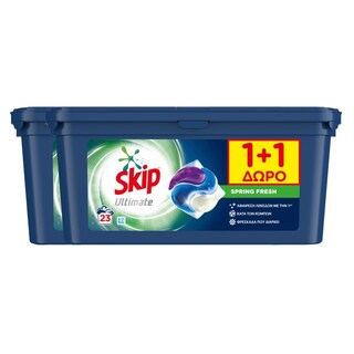 SKIP | Kάψουλες Πλυντηρίου Ρούχων Ultimate Spring Fresh Trio 23 Μεζούρες 1+1 Δώρο