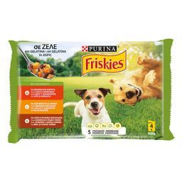 FRISKIES | Σκυλοτροφή Adult Ζελέ Βοδινό Κοτόπουλο Αρνί 4X100 gr