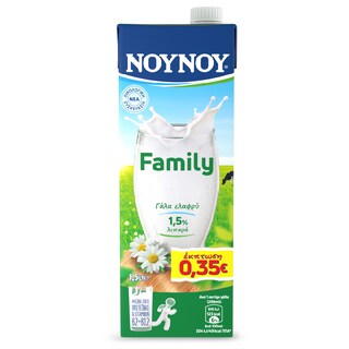 ΝΟΥΝΟΥ | FAMILY | Αγελαδινό Γάλα Υψηλής Θερμικής Επεξεργασίας Ελαφρύ 1,5lt Έκπτωση 0.35Ε