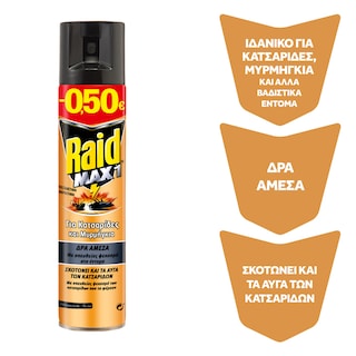 RAID | Εντομοκτόνο Spray Max1 Κατσαρίδες & Μυρμήγκια 300ml Έκπτωση 0.50Ε