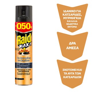RAID | Εντομοκτόνο Spray Max1 Κατσαρίδες & Μυρμήγκια 300ml Έκπτωση 0.50Ε