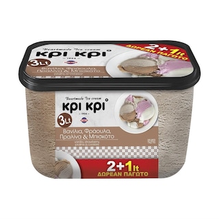 ΚΡΙ ΚΡΙ | Παγωτό Βανίλια Φράουλα Πραλίνα Μπισκότο 2lt + 1lt Δώρο