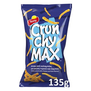 CRUNCHY MAX | Σνάκς από Καλαμπόκι με γεύση Τυριού και Ζαμπόν  135 gr