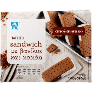ΑΒ | Παγωτό Mini Sandwich Βανίλια Κακάο 4X80gr