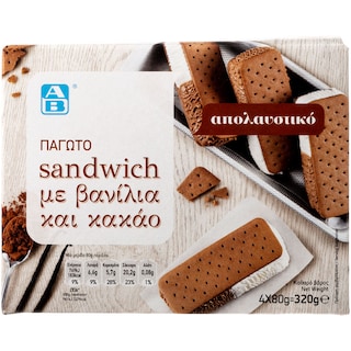 ΑΒ | Παγωτό Mini Sandwich Βανίλια Κακάο 4X80gr