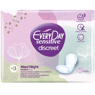 EVERY DAY | Σερβιέτες Ακράτειας Sensitive Discreet Maxi Night 10 Τεμάχια