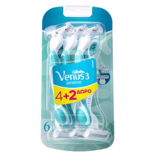 GILLETTE | Ξυραφάκια Μίας Χρήσης Venus 3 Sensitive 6 Τεμάχια 4+2 Δώρο