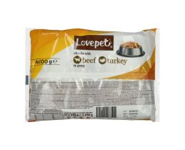 LOVEPET | Σκυλοτροφή Υγρή Βοδινό και Γαλοπούλα 4x100g
