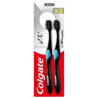 COLGATE | Οδοντόβουρτσα 360 Black Μέτρια 2 Τεμάχια 1+1 Δώρο