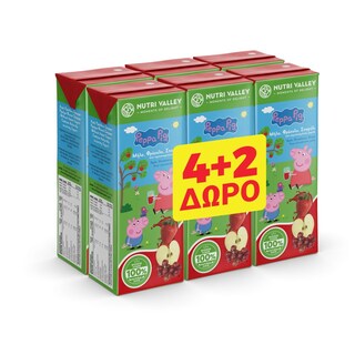 PEPPA PIG | Φυσικός Χυμός Φράουλα Μήλο Σταφύλι 250ml 4+2 Δώρο