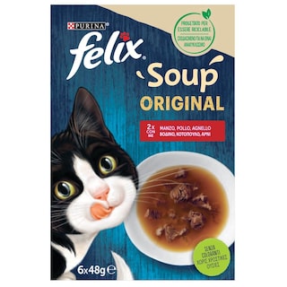 FELIX | Γατοτροφή Soup Original με Βοδινό Κοτόπουλο Αρνί 6x48g