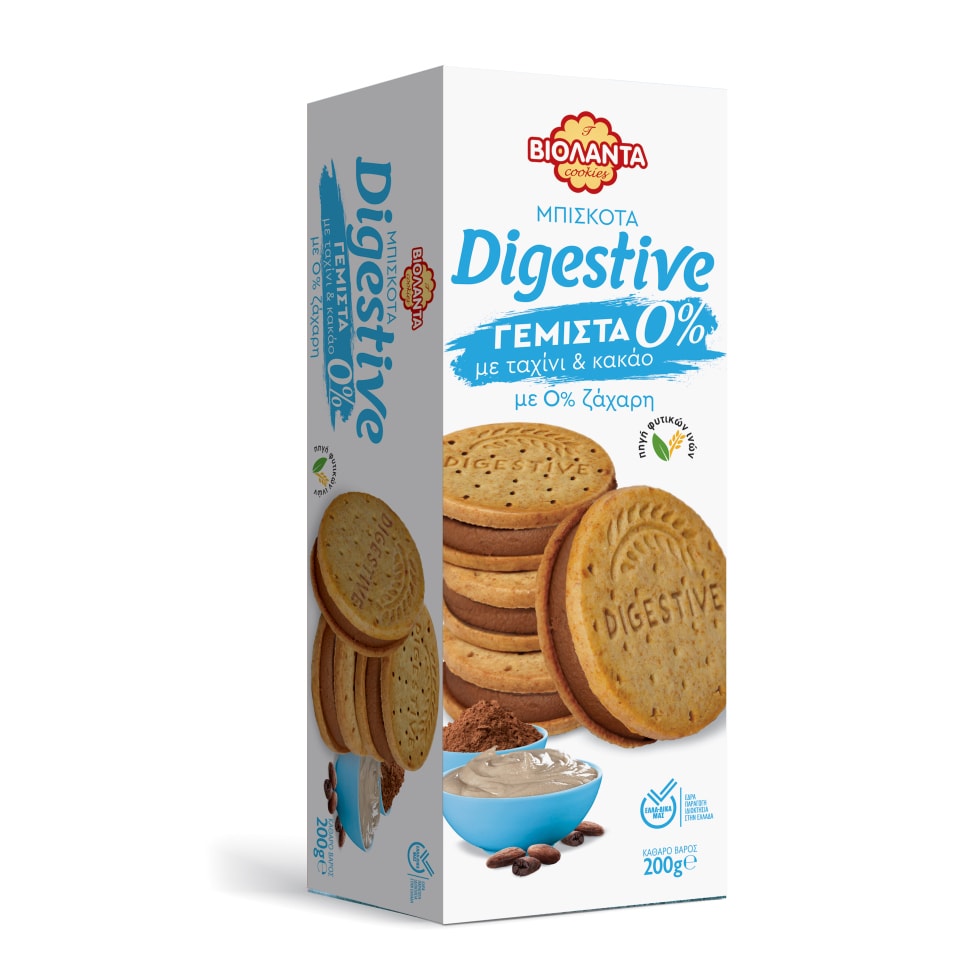 ΒΙΟΛΑΝΤΑ Μπισκότα Digestive Γεμιστά 0% Ζάχαρη Ταχίνι & Κακάο 200g