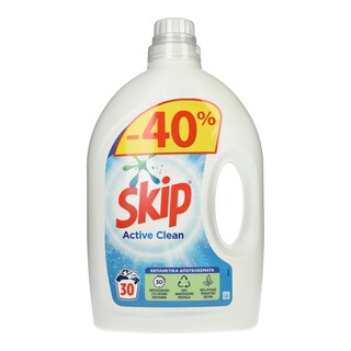 SKIP | Υγρό Πλυντηρίου Ρούχων Active Clean 30 Μεζ. Έκπτωση 40%