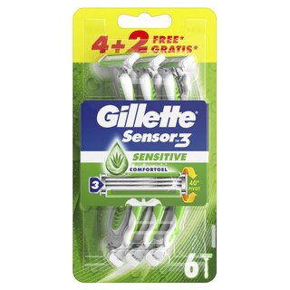 GILLETTE | Ξυριστική Μηχανή Μιας Χρήσης Sensor 3 Sensitive 4+2 Τεμάχια Δώρο 6 Τεμάχια