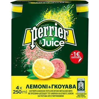 PERRIER | Νερό Ανθρακούχο Λεμόνι Γκουάβα 4x250ml Έκπτωση 1Ε