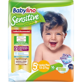 BABYLINO | Πάνες Μωρού Sensitive Χαμομήλι Νο5+ 13-27kg 16 Τεμάχια