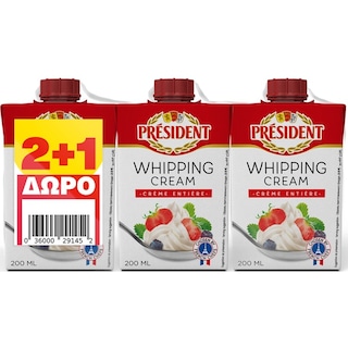 PRESIDENT | Κρέμα Γάλακτος 35.1% Λιπαρά 3x200ml 2+1 Δώρο