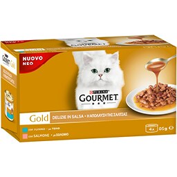 GOURMET | Γατοτροφή Gold Σάλτσα με Τόνο και Σολομό 4x85g
