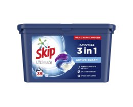 SKIP | Kάψουλες Πλυντηρίου Ρούχων Ultimate Active Clean Trio 38 Μεζούρες