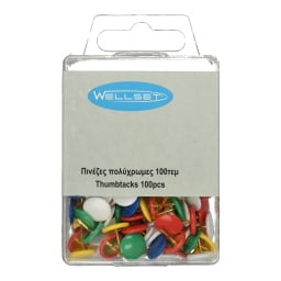WELLSET | Πινέζες Πολύχρωμες 100 Τεμάχια