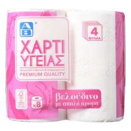 ΑΒ | Χαρτί Υγείας Premium 4 Φύλλα με Aπαλό Άρωμα 8 Τεμάχια