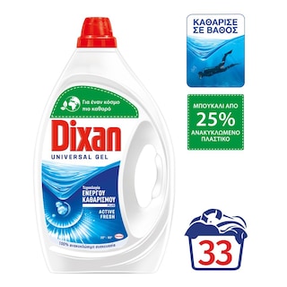 DIXAN | Υγρό Πλυντηρίου Ρούχων Φρεσκάδα Ωκεανού 33 Μεζούρες