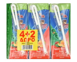 KIDS VALLEY | Φυσικός Χυμός PJ Masks Μήλο Πορτοκάλι Αχλάδι 250ml 4+2 Δώρο