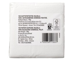 ΑΒ | Χαρτοπετσέτες Λευκές 30x30cm 100 Τεμάχια 158g
