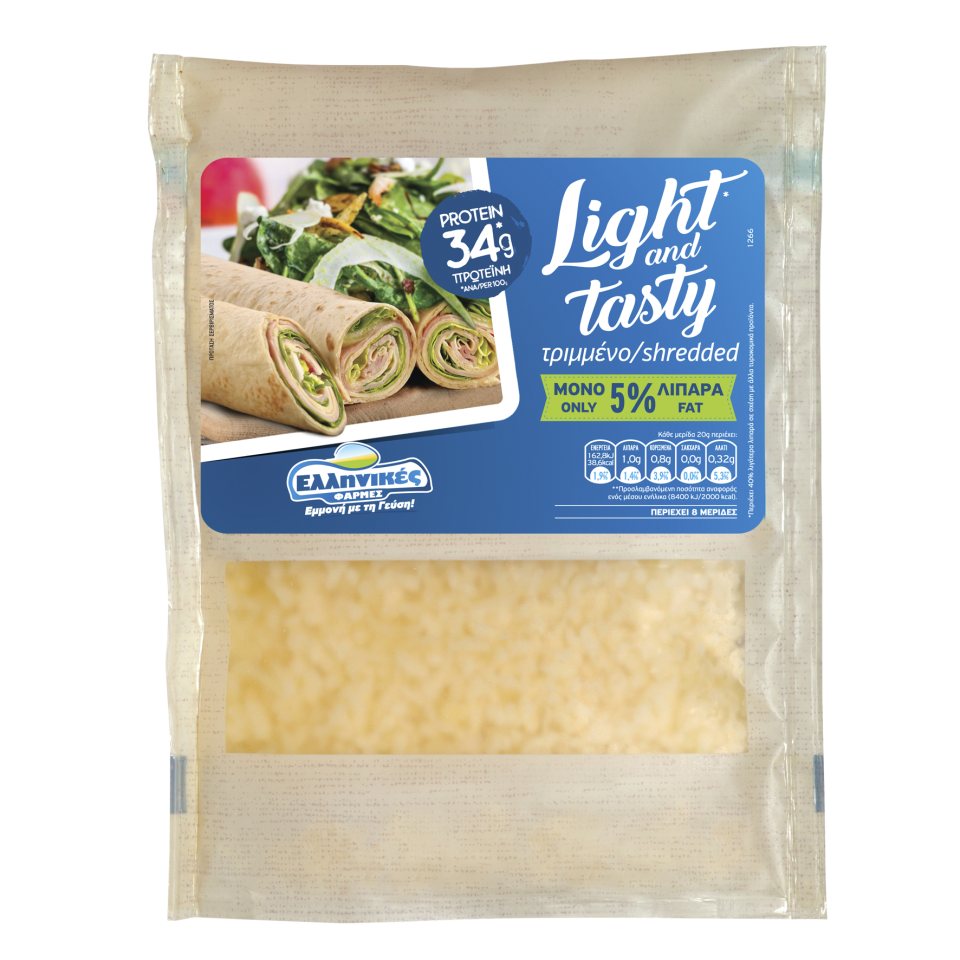 ΕΛΛΗΝΙΚΕΣ ΦΑΡΜΕΣ Τριμμένο Τυρί Light & Tasty 160g