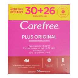 CAREFREE | Σερβιέτες Plus Original 30 + 26 Τεμάχια Δώρο