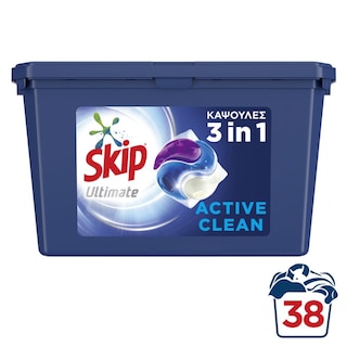 SKIP | Kάψουλες Πλυντηρίου Ρούχων Ultimate Active Clean Trio 38 Μεζούρες