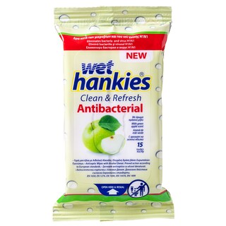 WET HANKIES | Αντιβακτηριδιακά Μαντηλάκια Clean & Refresh Πράσινο Μήλο 15 Τεμάχια