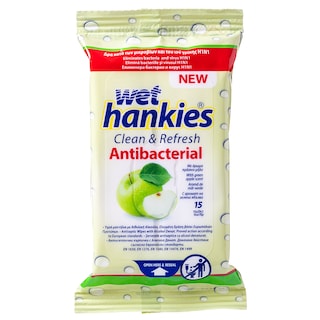 WET HANKIES | Αντιβακτηριδιακά Μαντηλάκια Clean & Refresh Πράσινο Μήλο 15 Τεμάχια