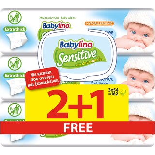 BABYLINO | Μωρομάντηλα Sensitive Χαμομήλι 54 Τεμάχια 2+1 Δώρο