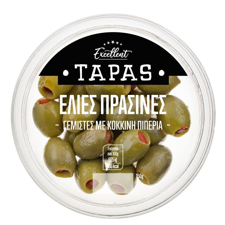 EXCELLENT TAPAS Ελιές Πράσινες Γεμιστές με Κόκκινη Πιπεριά 150g